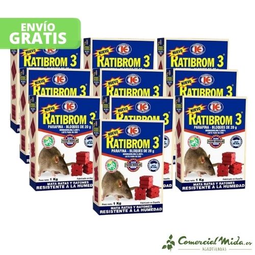 Cebo rodenticida RATIBROM 3 PARAFINA contra ratas y ratones (Bloques 20g) pack de 10 unidades