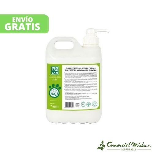 Champú MENFORSAN 5L con proteinas de seda y aceite de argan para perros