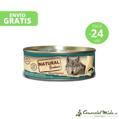 Comida húmeda para perro Natural Greatness Classic con Filete de Atún, Sardinas y Calabaza 24x156gr
