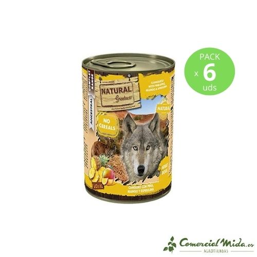 Comida húmeda para perro Natural Greatness Complet con Canguro, piña y espirulina 6 x 400 gr