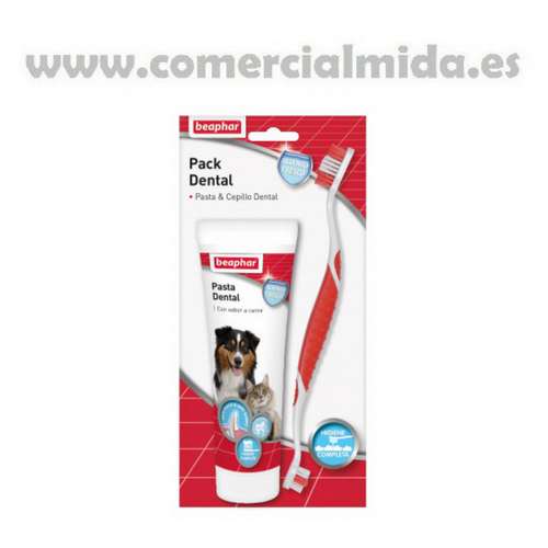 Pack dental Beaphar pasta dentífrica y cepillo para limpieza de dientes de perros y gatos