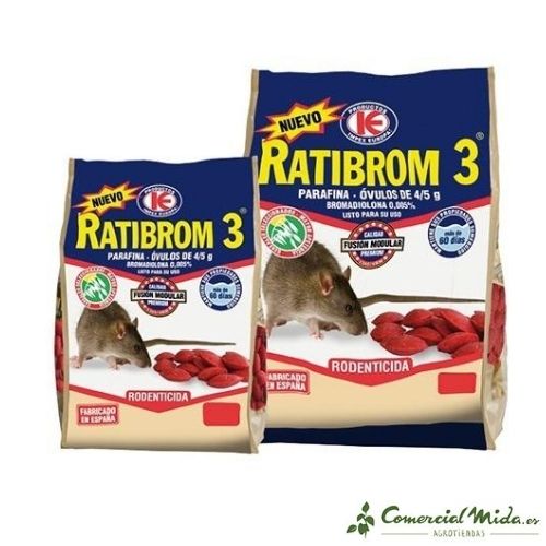 Cebo rodenticida RATIBROM 3 PARAFINA (ÓVULOS 4/5g) contra ratas y ratones