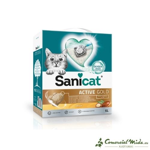 Arena sin polvo Sanicat Active Gold para gatos 6L