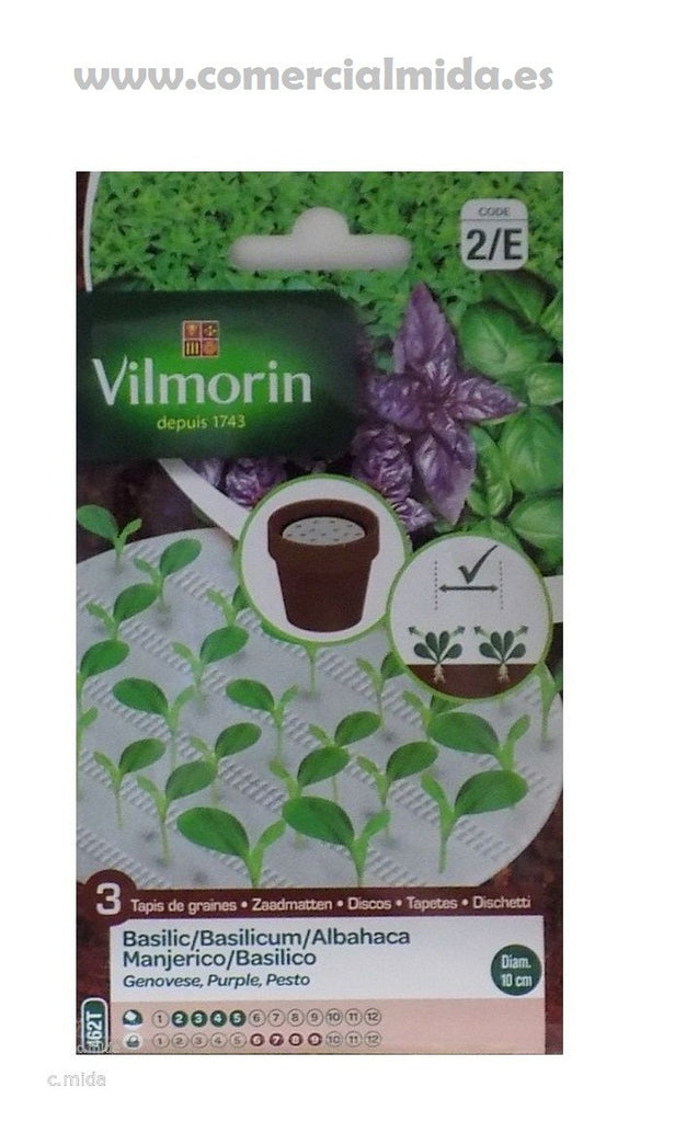 3 discos biodegradables Vilmorin semillas de ALBAHACA (cultivo fácil) 10 cm